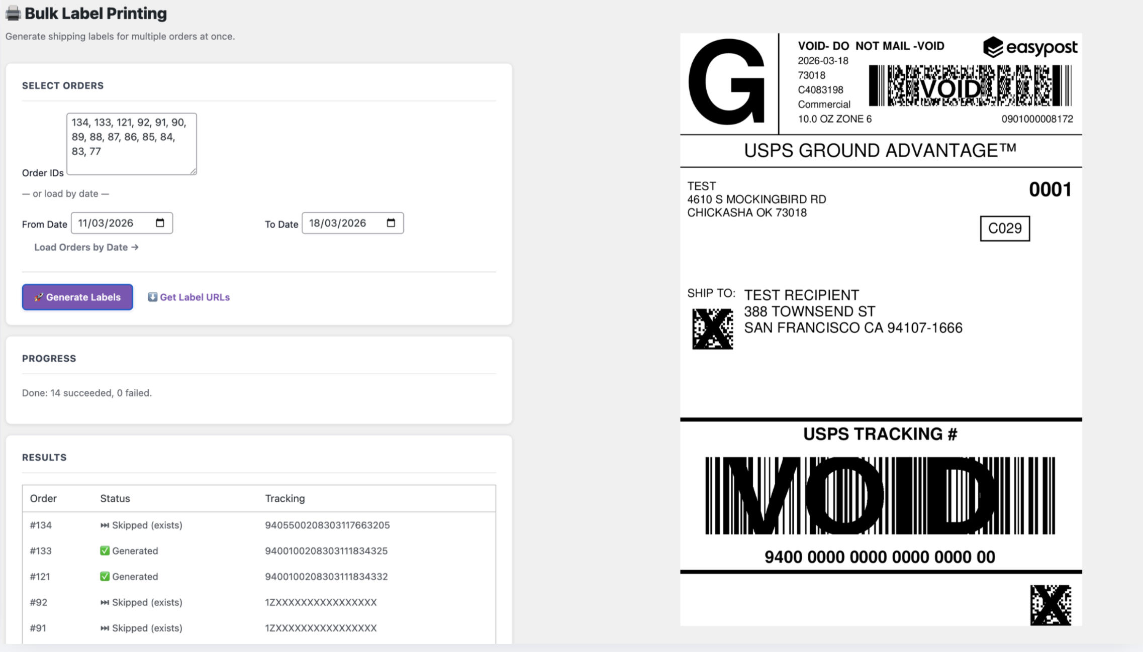 Bulk labels or analytics dashboard