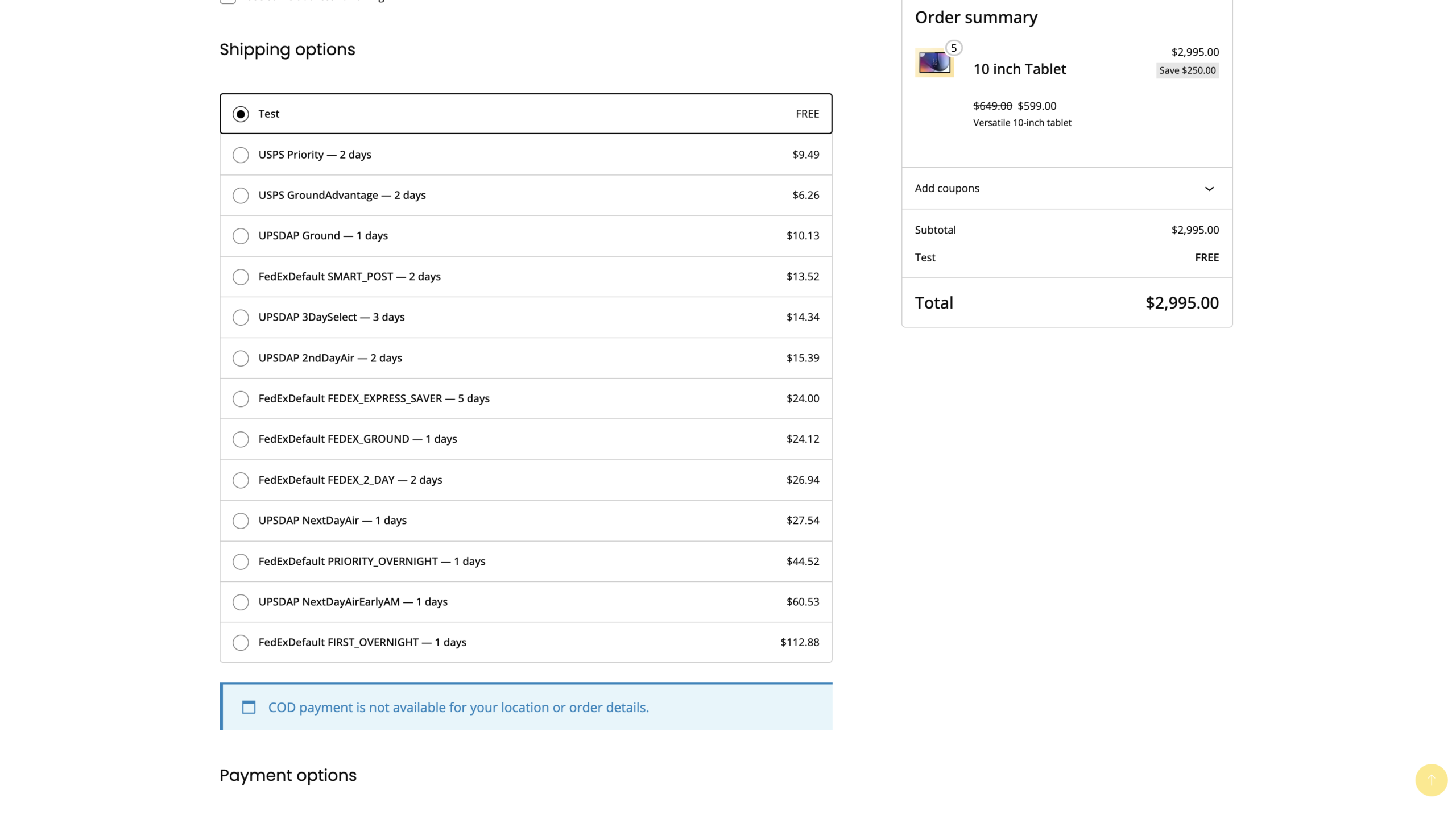 Checkout rates screenshot