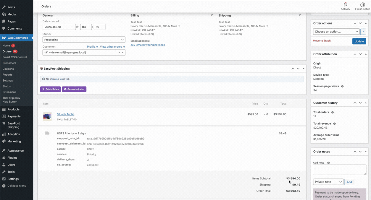 Order page label panel