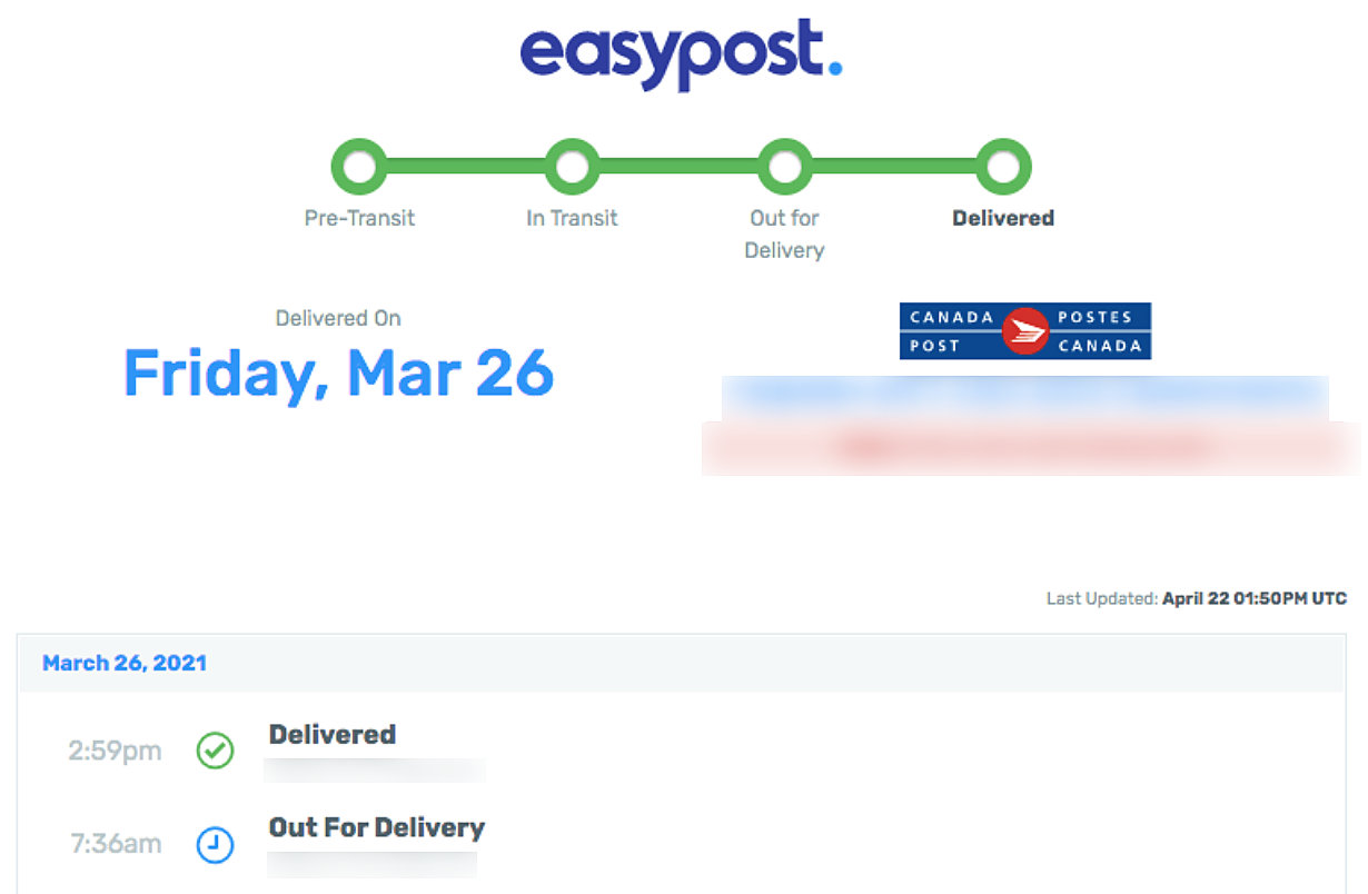Tracking email / order note