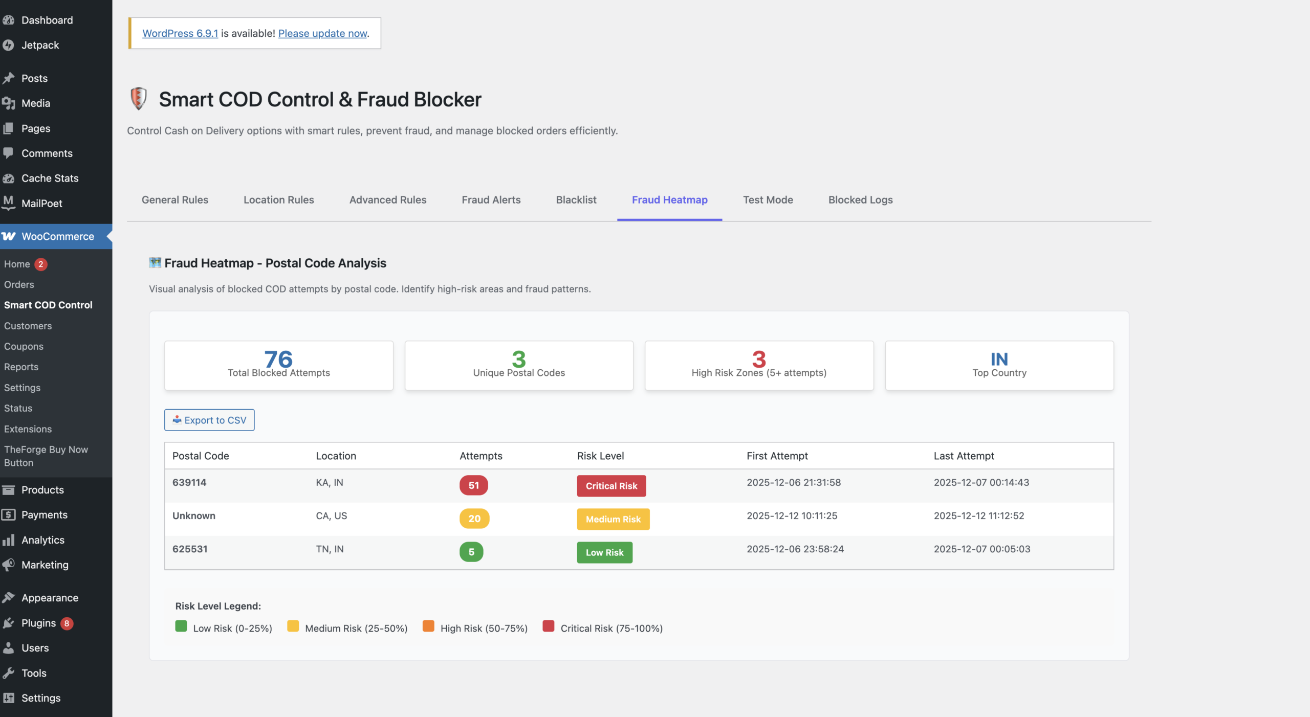 Fraud heatmap or logs