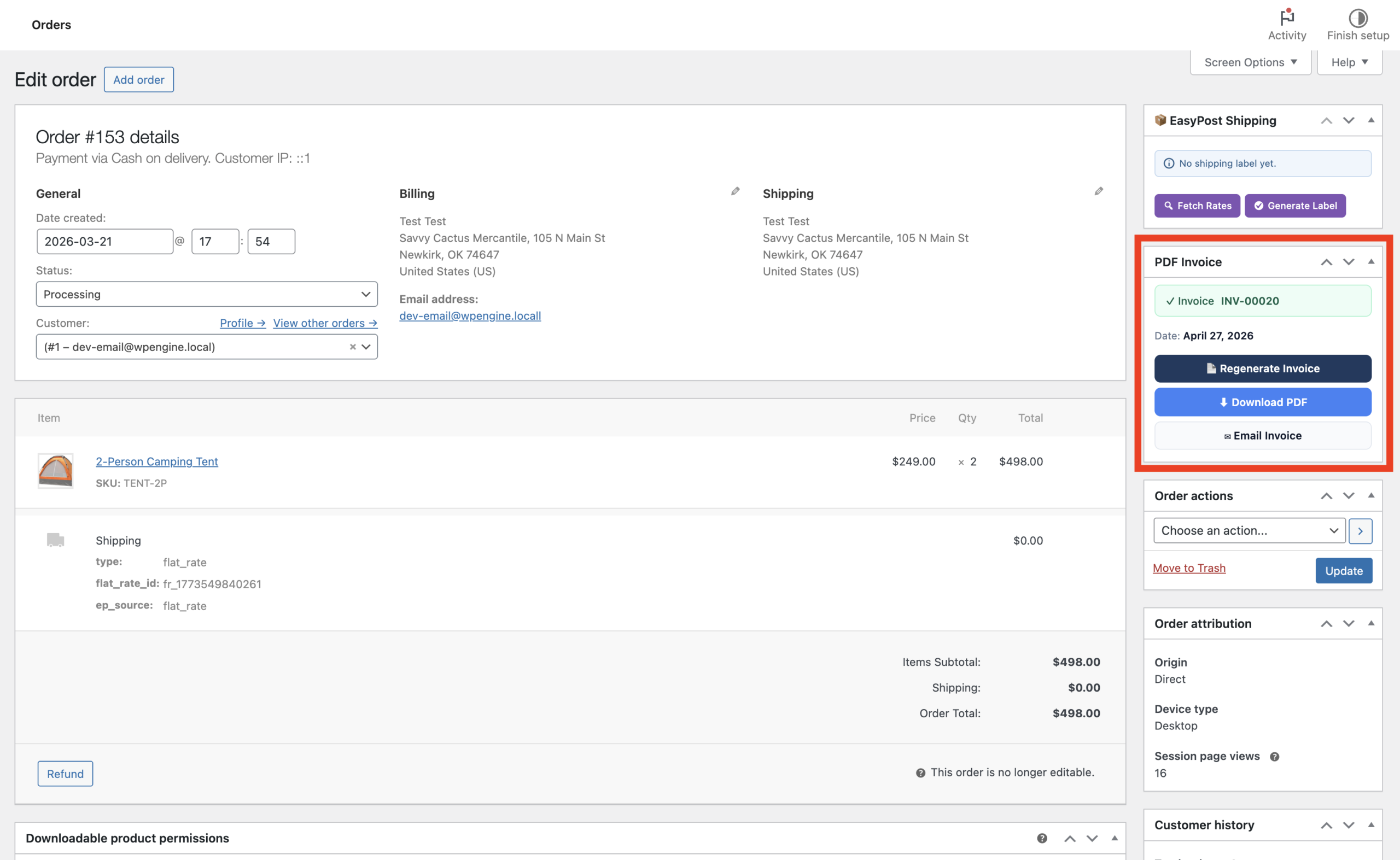Orders list invoice column