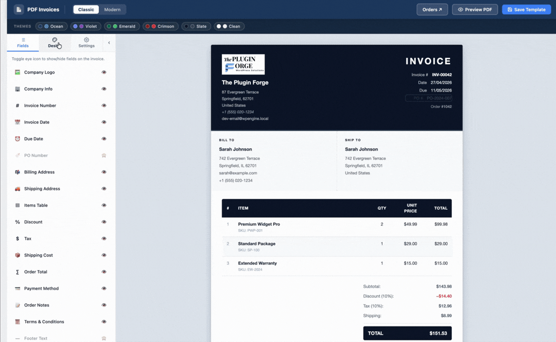 Template builder admin
