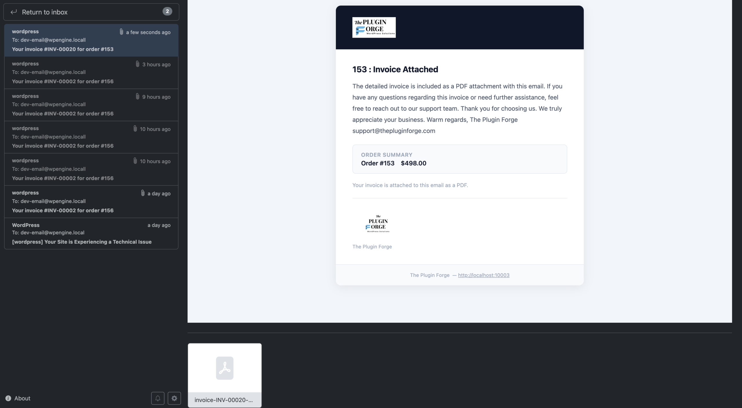 Invoice email preview